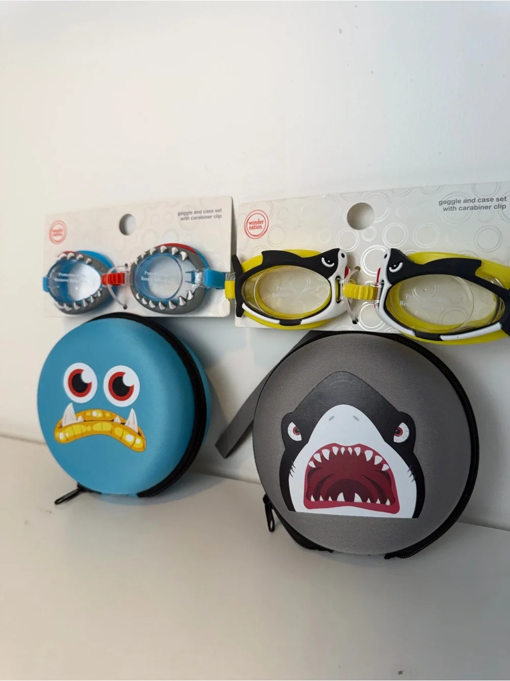 Kids Shark & Monster Swim Goggles with Matching Cases